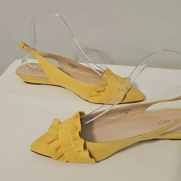 Nine West Yellow Ruffled Women's Slingback Shoes - Picture 3 of 4
